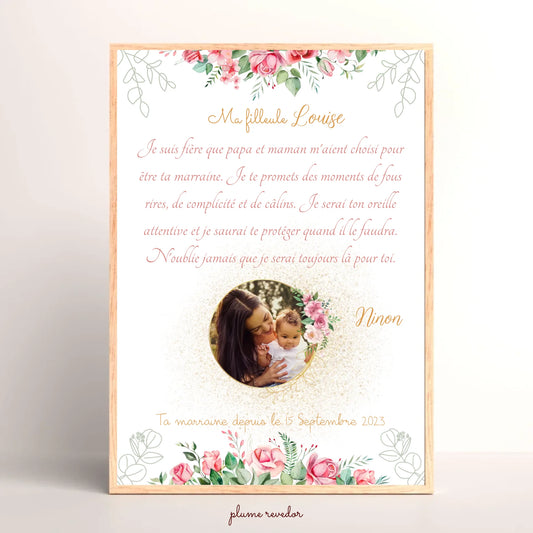 Affiche Personnalisée - Filleul(e) avec Texte et photo - Cadeau filleule personnalisé 