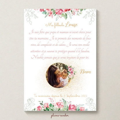 Affiche Personnalisée - Filleul(e) avec Texte et photo - Cadeau filleule personnalisé 