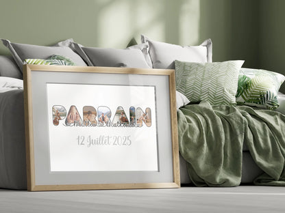 Affiche Parrain Filleul(e) Personnalisée photos, prénoms et date