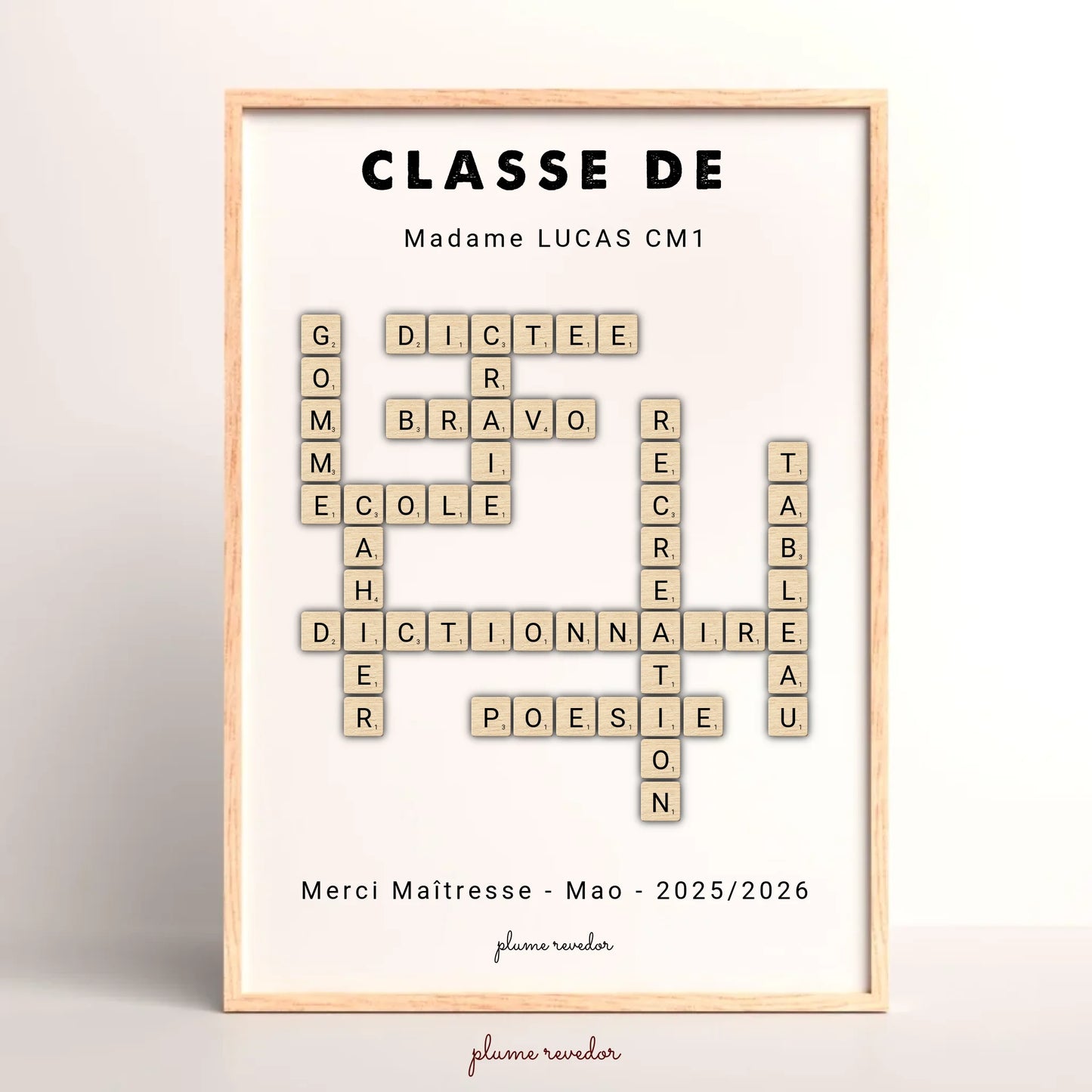 Affiche Maîtresse ou Maître Personnalisée « Classe de… » – Cadeau Fin d'Année & Déco Classe