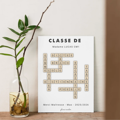 Affiche Maîtresse ou Maître Personnalisée « Classe de… » – Cadeau Fin d'Année & Déco Classe