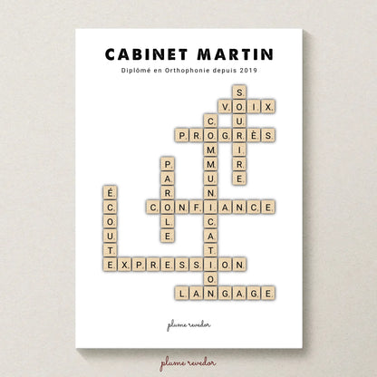Détail des lettres scrabble beige formant les mots Confiance, Parole et Expression sur fond blanc