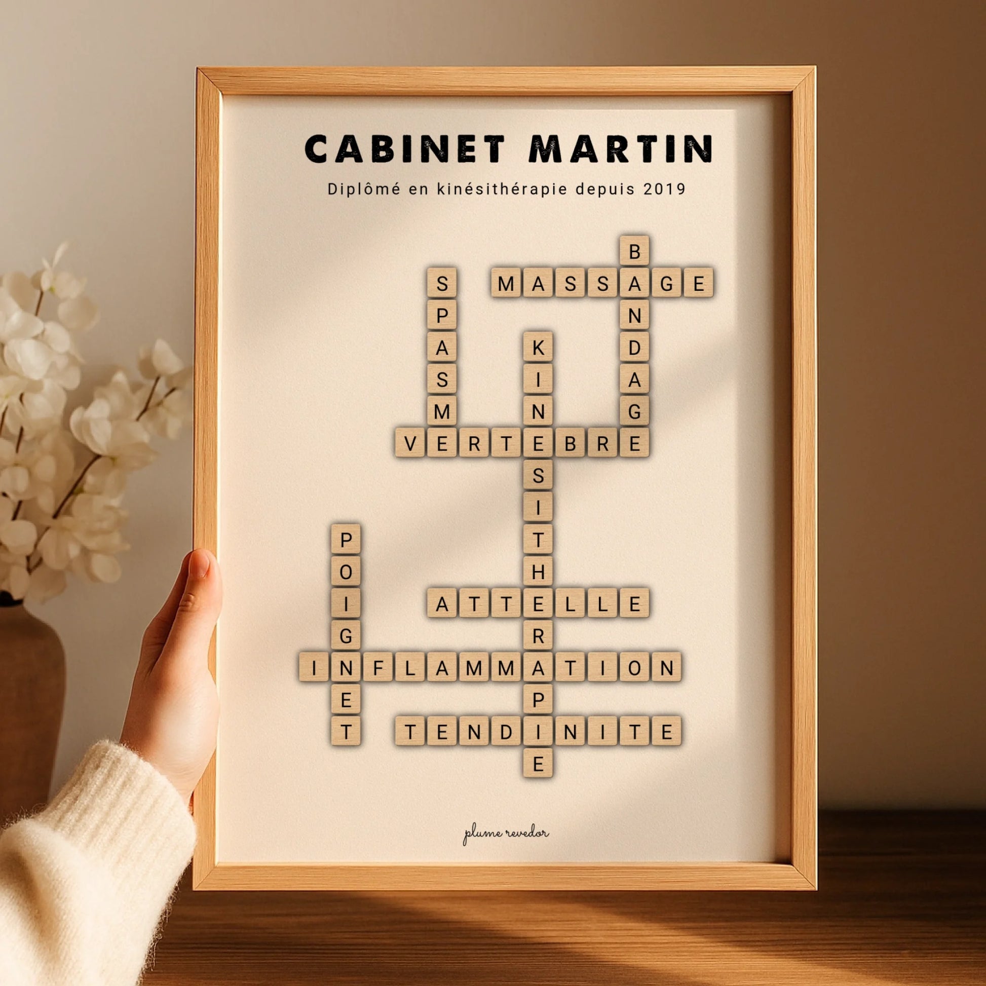 Affiche encadrée au mur d'un cabinet dentaire, décoration personnalisée au nom du praticien