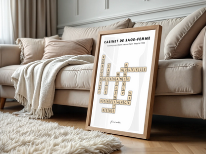 Cadeau Sage-Femme Personnalisé — Affiche Scrabble Prénom Remerciement