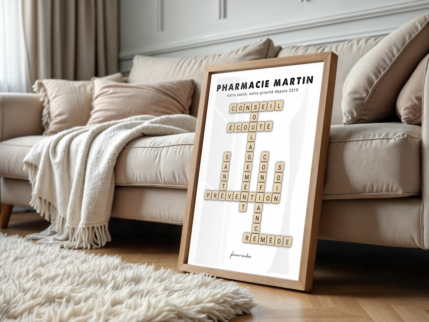 Cadeau Pharmacien Personnalisé — Affiche Scrabble Prénom Pharmacie
