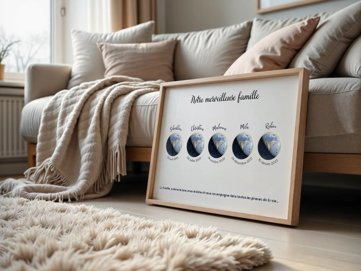 Citation "la famille comme la lune nous éclaire" sous les lunes personnalisées de la famille
