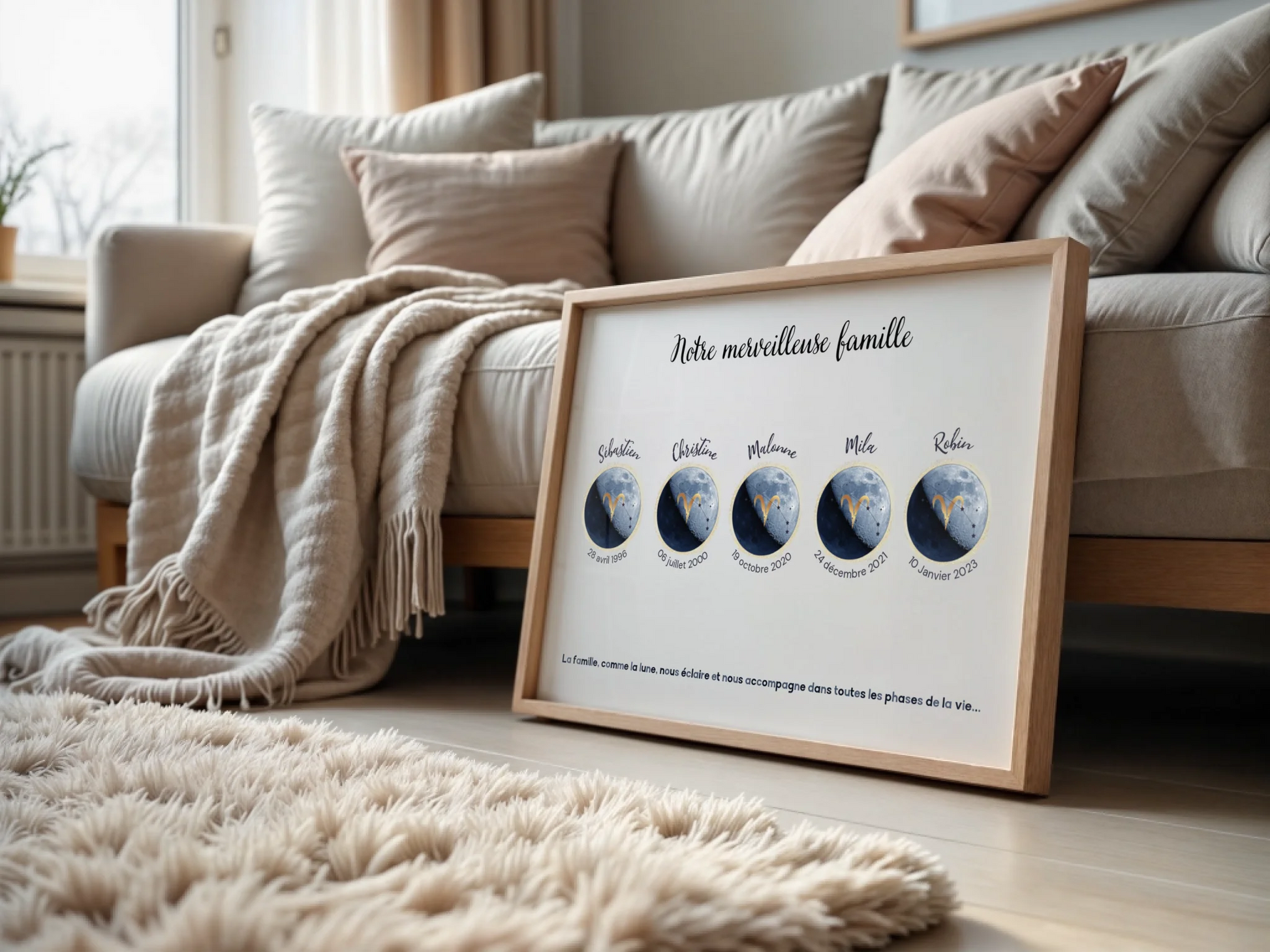 Citation "la famille comme la lune nous éclaire" sous les lunes personnalisées de la famille