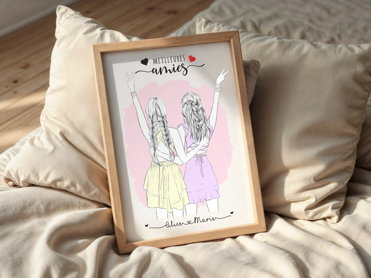 Affiche personnalisée Meilleures Amies dessin crayon