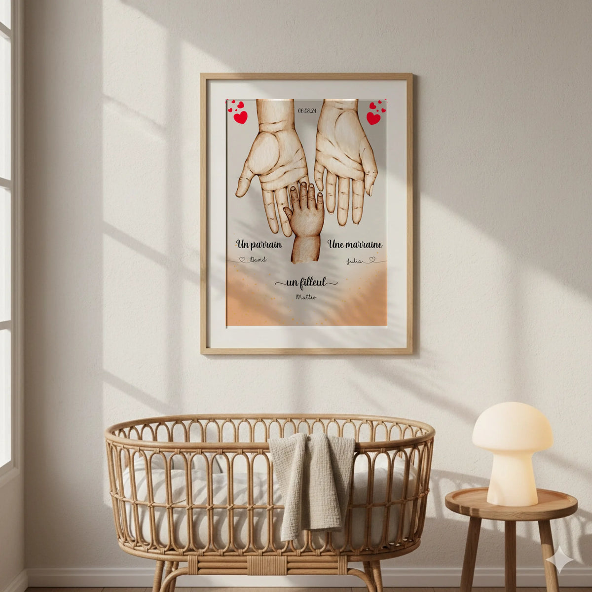Affiche personnalisée - Main dans la main Parrain Marraine et Filleul(e) - Baptême