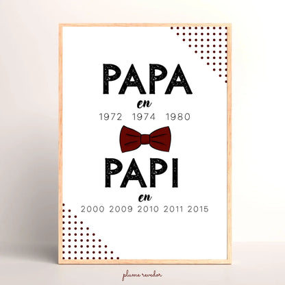 Affiche Personnalisée Papa Papi Années de naissance - idée Annonce grossesse