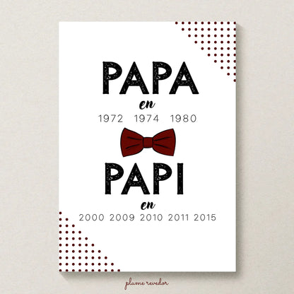 Affiche Personnalisée Papa Papi Années de naissance - idée Annonce grossesse