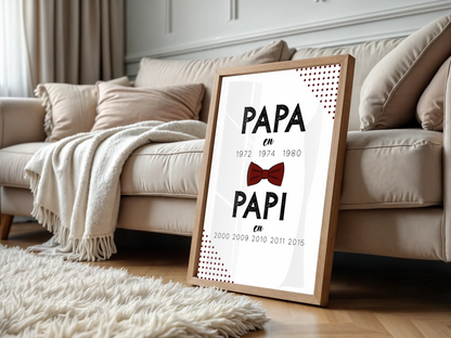 Affiche Personnalisée Papa Papi Années de naissance - idée Annonce grossesse