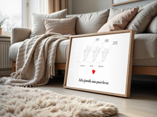Affiche famille baskets en line art — une paire et un prénom par membre