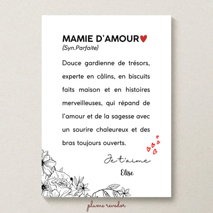 Affiche Personnalisée Mamie Définition - cadeau personnalisé mamie