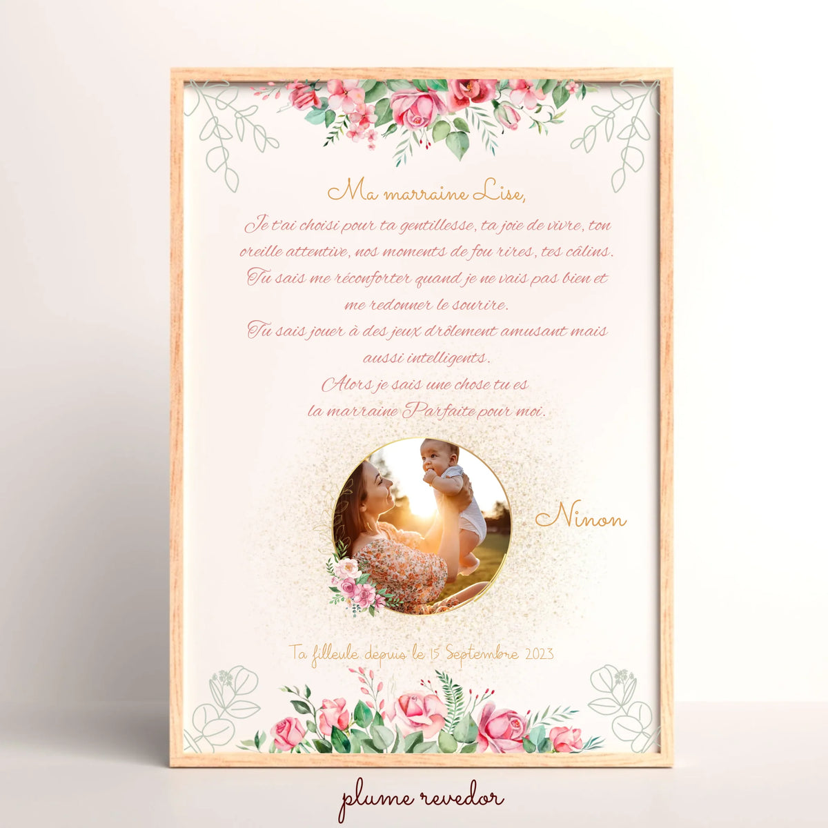 Affiche personnalisée - Marraine ou Parrain avec Texte et photo - cadeau personnalisé Marraine Parrain