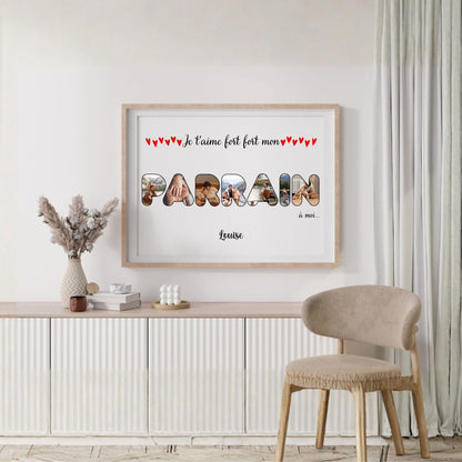 Affiche personnalisée - Mot Parrain avec photos