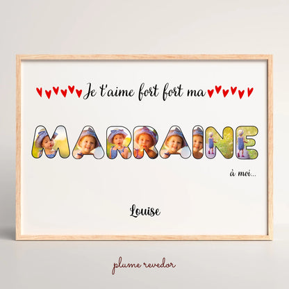 Affiche personnalisée - Mot Marraine avec photos