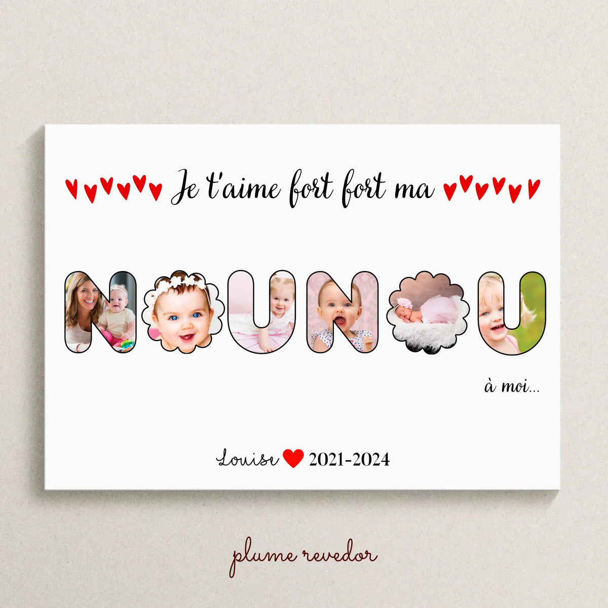 Affiche personnalisée - Mot Nounou avec Photos - Cadeau personnalisé nounou