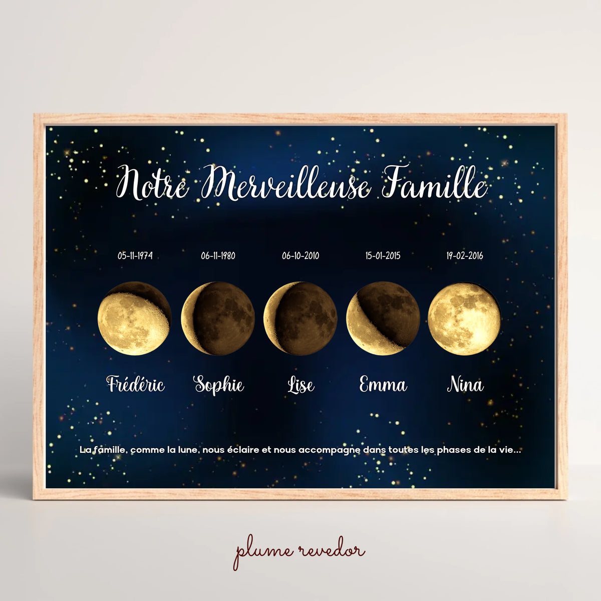 Affiche Famille personnalisée — Lunes de naissance dorées