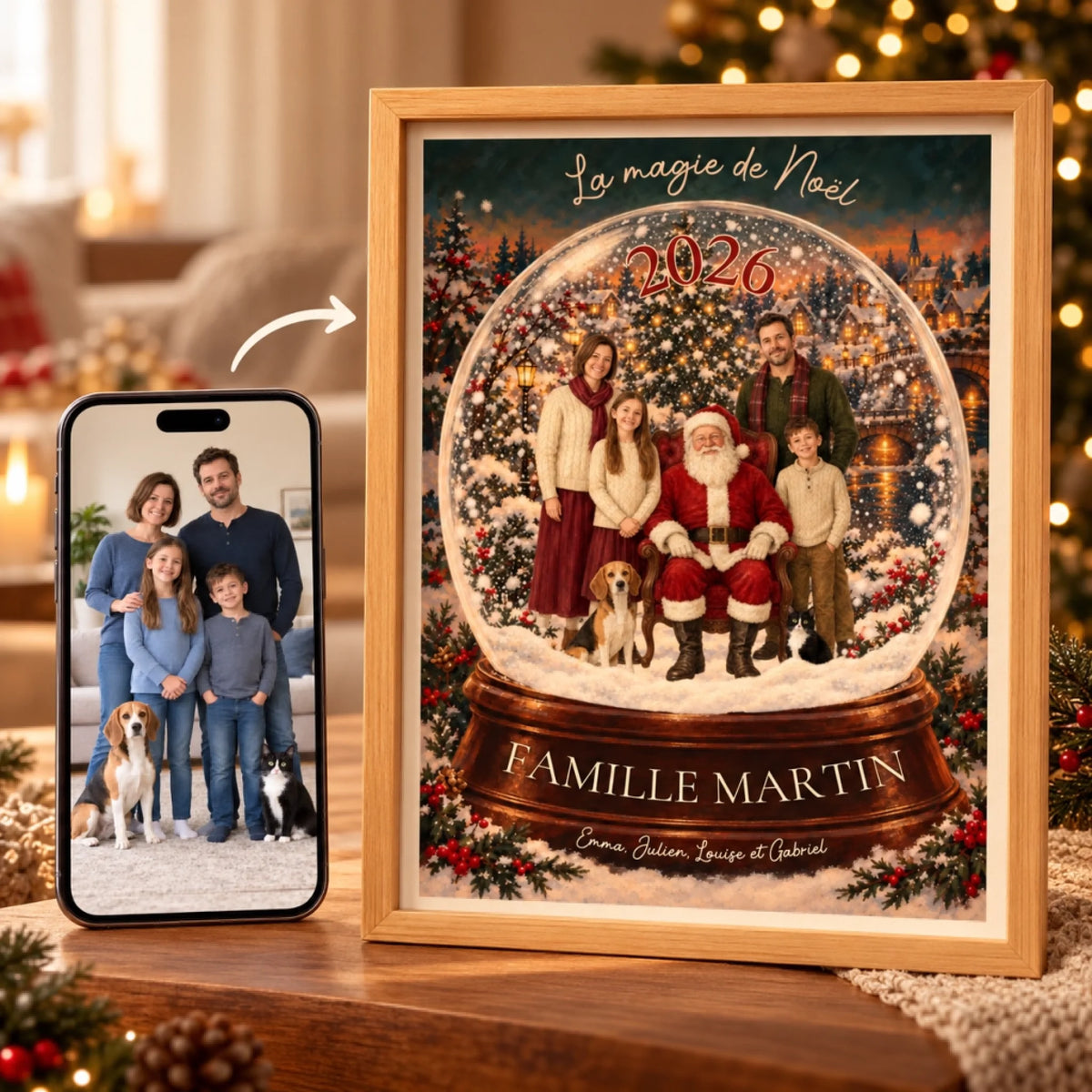 Affiche_de_Noel_personnalisee_Famille_dans_une_boule_a_neige
