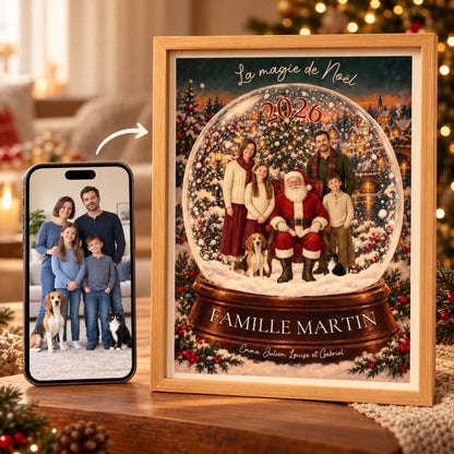 Affiche_de_Noel_personnalisee_Famille_dans_une_boule_a_neige