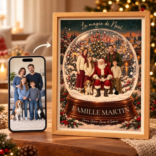 Affiche_de_Noel_personnalisee_Famille_dans_une_boule_a_neige