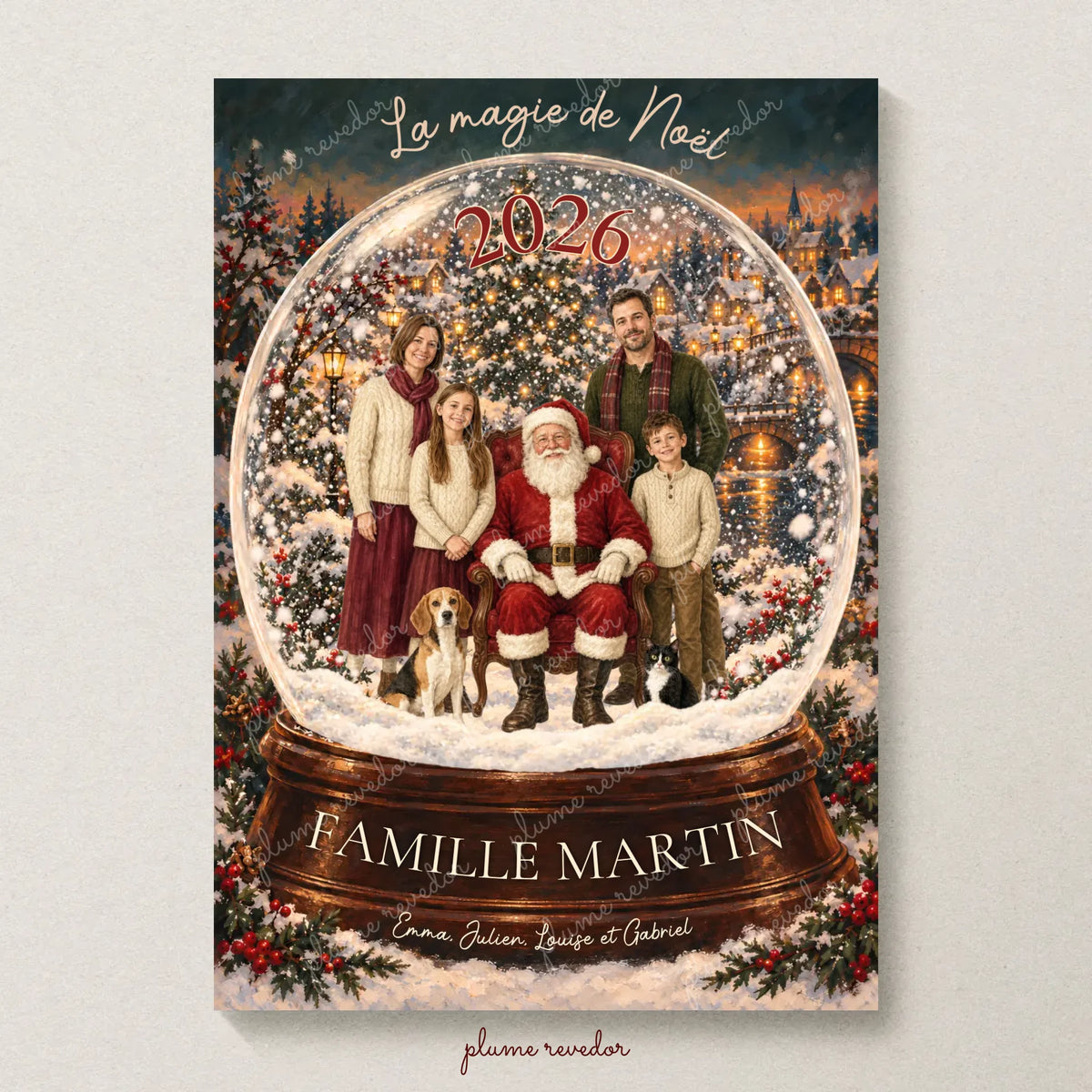 Affiche Noël en famille dans une boule à neige — aperçu personnalisable