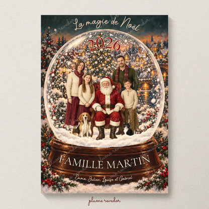 Affiche Noël en famille dans une boule à neige — aperçu personnalisable