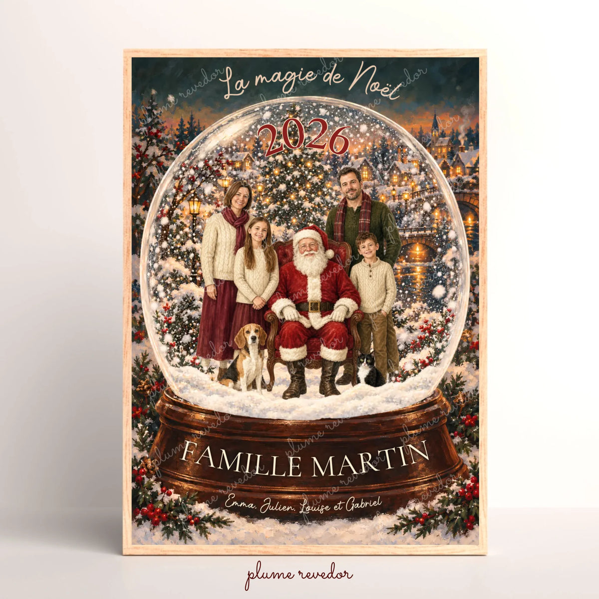 Affiche de Noël personnalisée – Famille dans une boule à neige