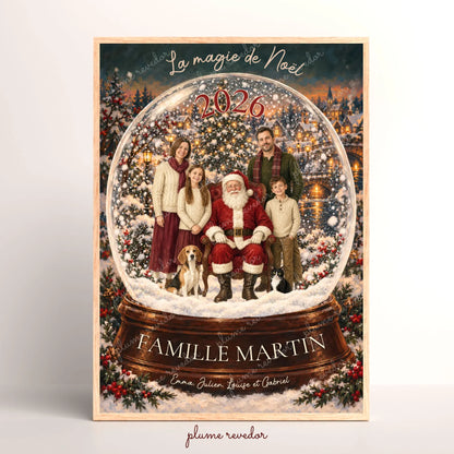Affiche de Noël personnalisée – Famille dans une boule à neige