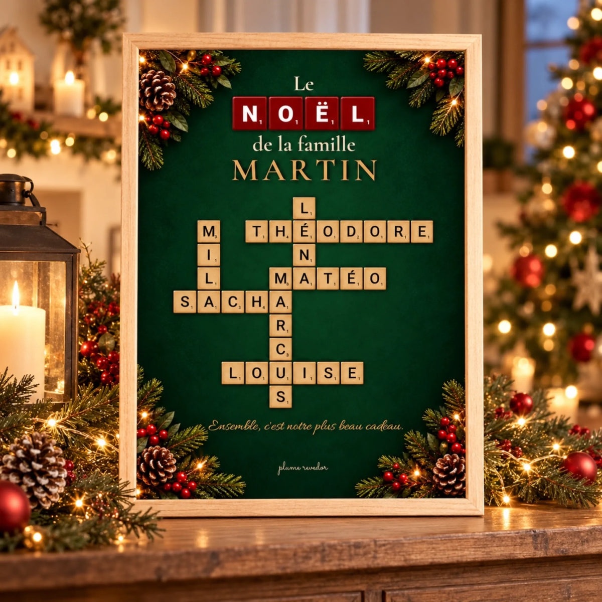 Affiche de Noël familiale au Scrabble