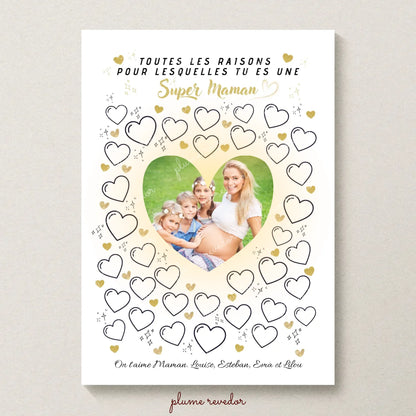Affiche personnalisée Super Maman avec photo – Cadeau maman à remplir par les enfants