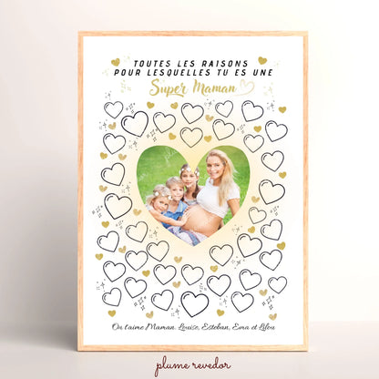 Affiche personnalisée Super Maman avec photo – Cadeau maman à remplir par les enfants