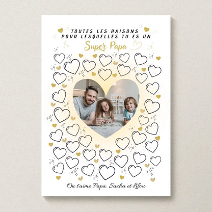 Affiche personnalisée Super Papa avec photo – Cadeau fête des pères à remplir par les enfants