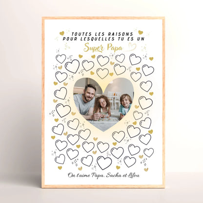 Affiche personnalisée Super Papa avec photo – Cadeau fête des pères à remplir par les enfants