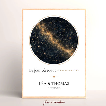Affiche Ciel Étoilé Doré Personnalisée Le Jour Où Tout a Commencé