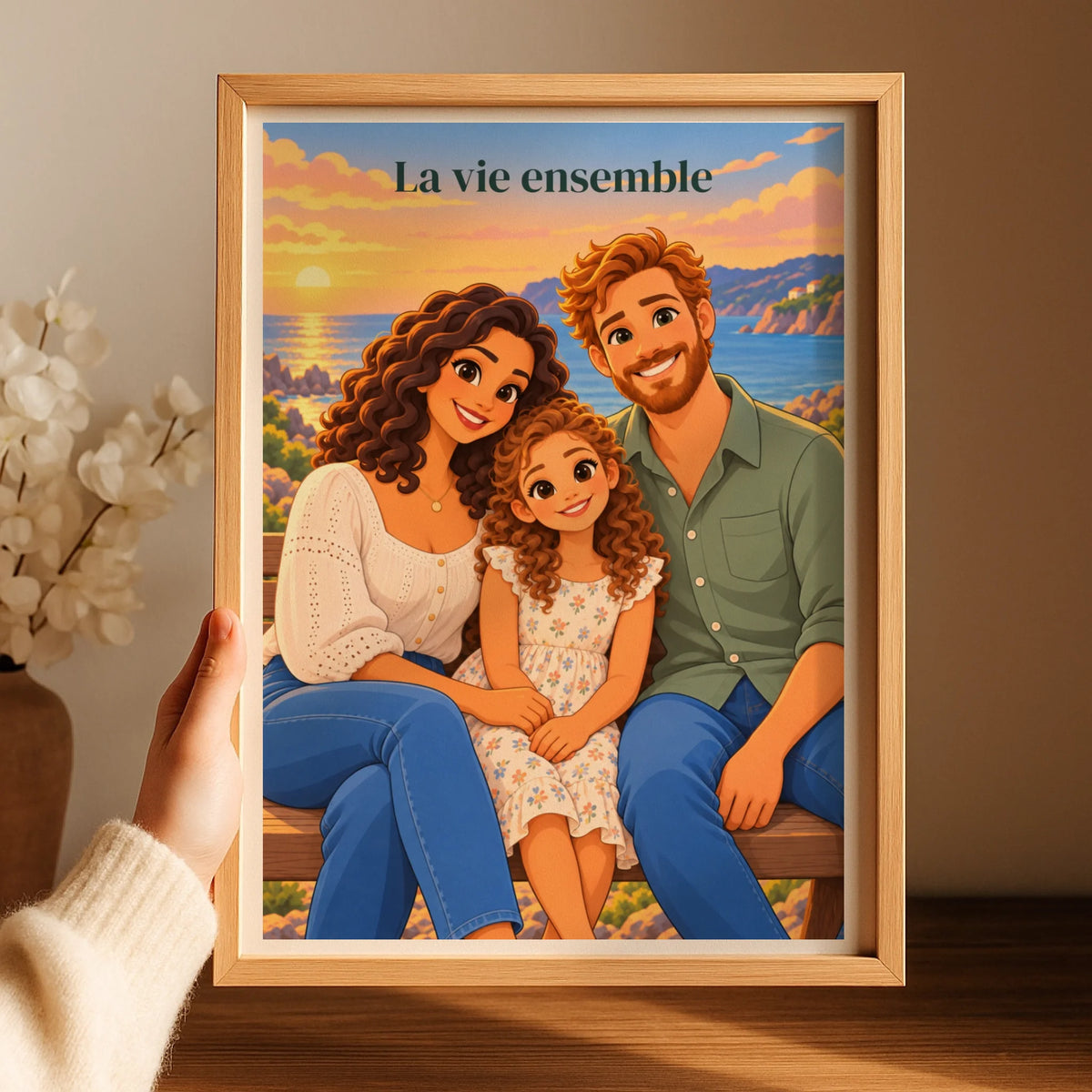 Portrait dessin animé personnalisé depuis une photo de famille, illustration colorée