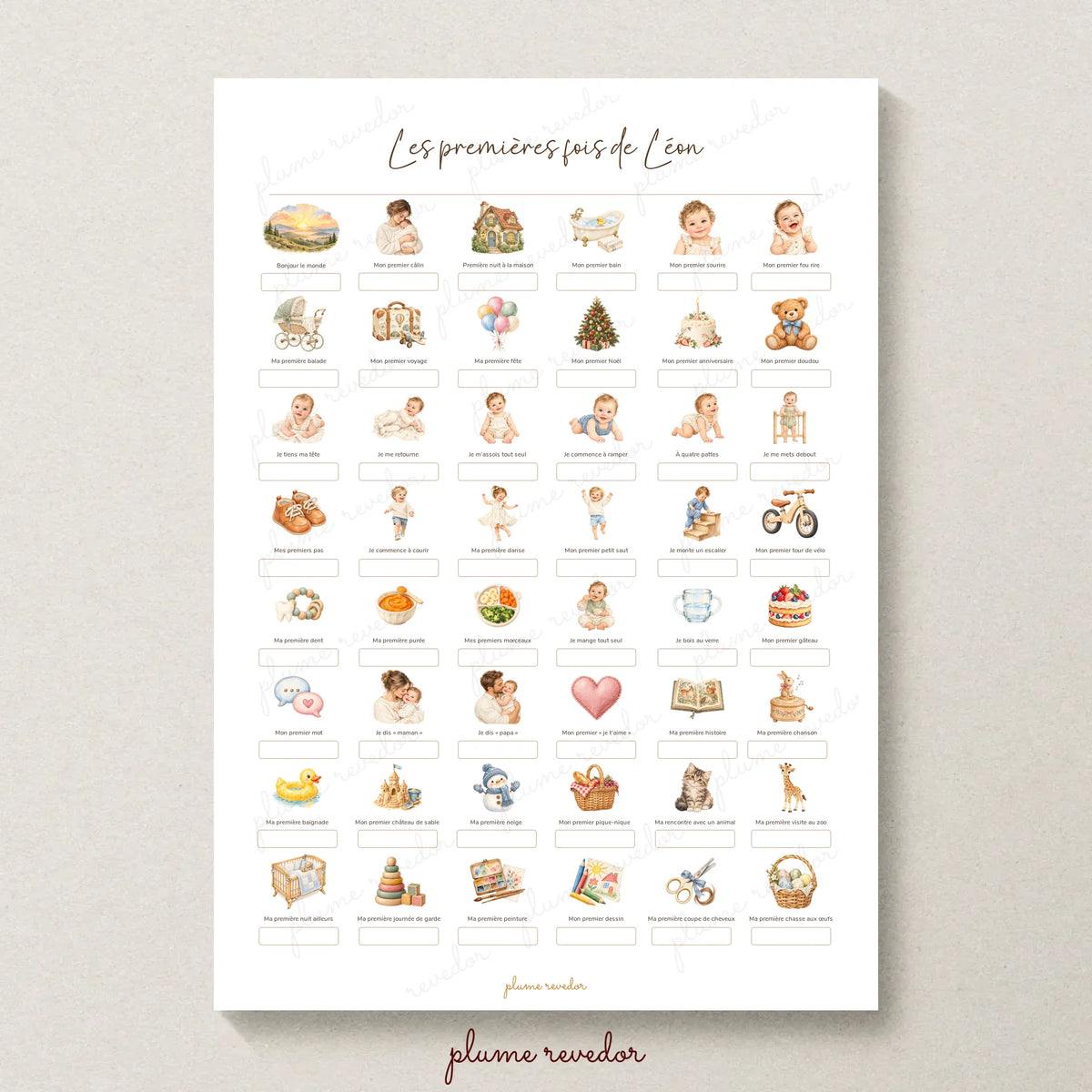 Affiche souvenir des premières fois de bébé à compléter à la main