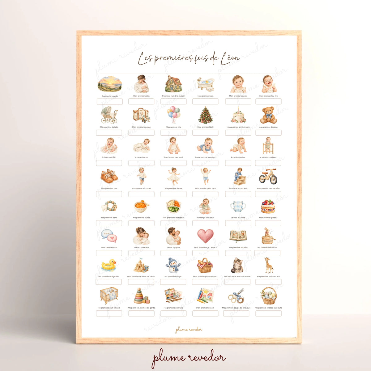 Affiche premières fois bébé avec tampon date pour compléter les souvenirs