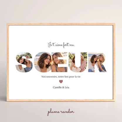 Affiche sœur personnalisée avec photos dans les lettres