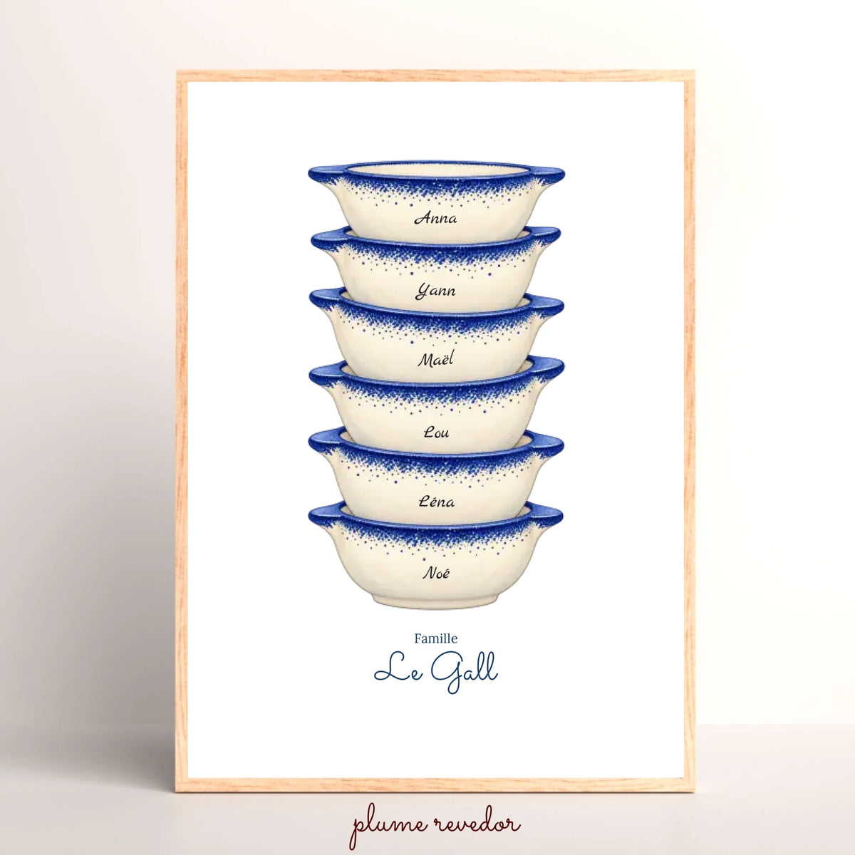 Affiche famille personnalisée bols bretons avec prénoms