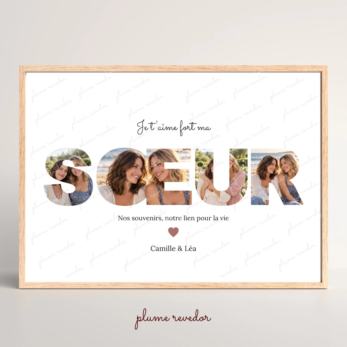 Affiche personnalisée pour sœur avec photos souvenirs et message Je t'aime fort ma sœur