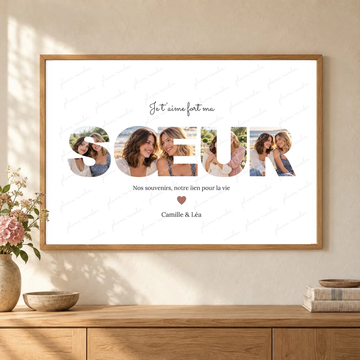 Cadeau d'anniversaire pour sœur avec affiche photo personnalisée et message affectueux