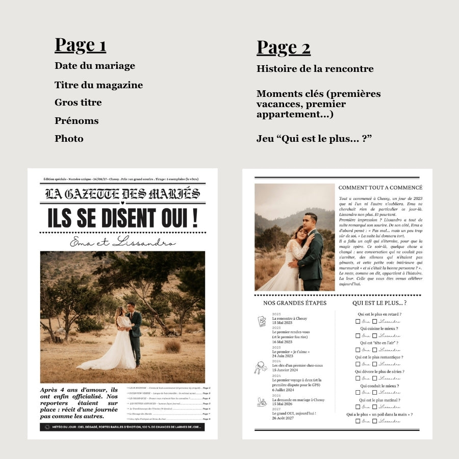 les pages gazettes des mariés