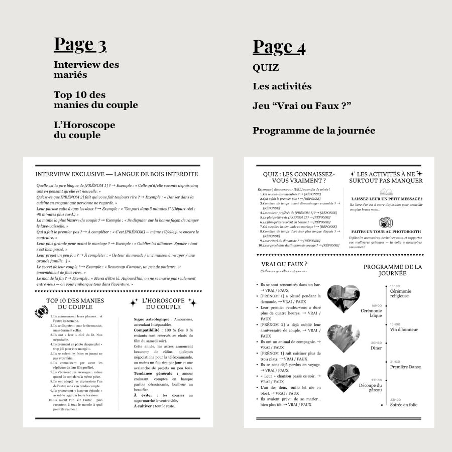 les pages gazettes des mariés
