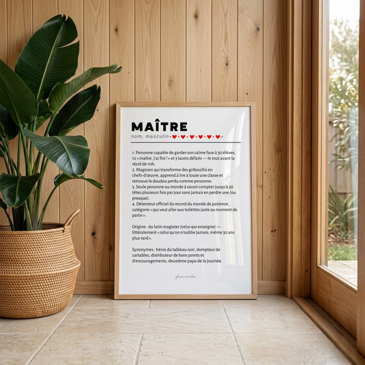 Affiche Définition Maître – Cadeau Maître d'École Humour & Fin d'Année