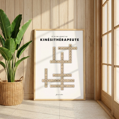 Affiche kinésithérapeute en lettres de jeu en bois – cadeau kiné mots croisés
