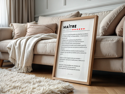 Affiche Définition Maître – Cadeau Maître d'École Humour & Fin d'Année