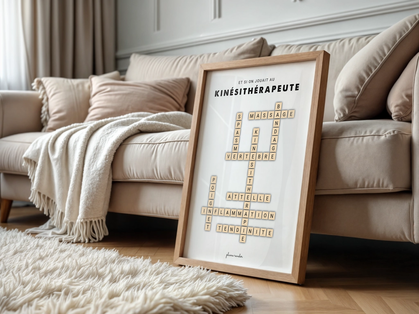 Affiche Kinésithérapeute en Lettres de Jeu en Bois – Cadeau Kiné Original & Déco Cabinet