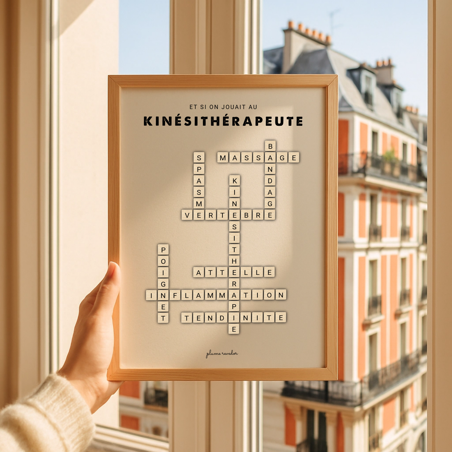 Affiche Kinésithérapeute en Lettres de Jeu en Bois – Cadeau Kiné Original & Déco Cabinet